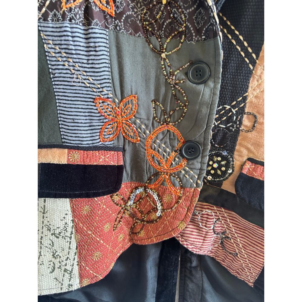 Indigo Moon Patchwork Mixed Media Blazer Size M H… - image 9